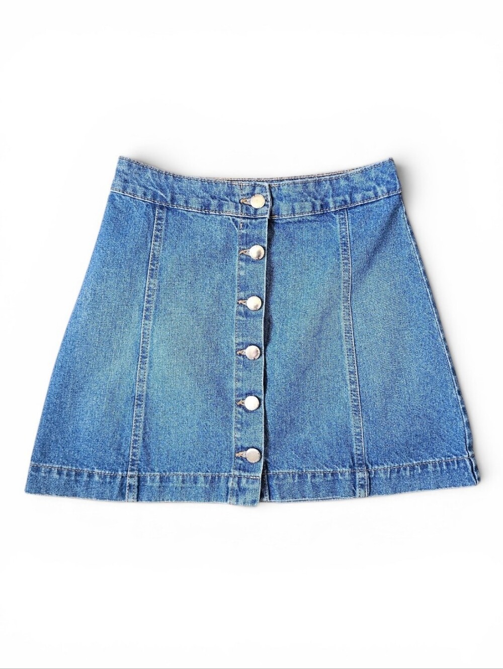 H&M Blue Denim A-Line Button-Front Skirt